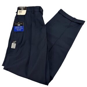 Savane Sensura Wool Dress Pants Mens 34x30 Navy Blue Pleated Cuffed 42873711 NEW